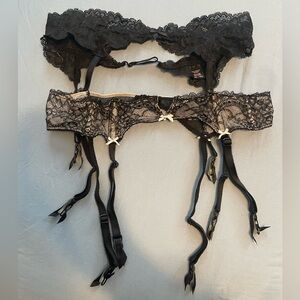 Victoria’s Secret Set of Two Black and Cream Lace Garter Belts